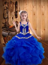 Organza Sleeveless Floor Length Pageant Dresses and Embroidery and Ruffles