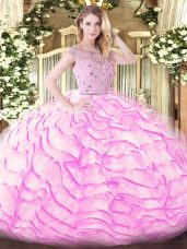 Sweep Train Ball Gowns Sweet 16 Quinceanera Dress Lilac Bateau Tulle Sleeveless Zipper
