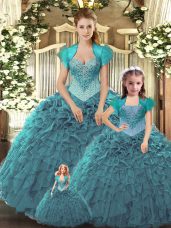 Glorious Tulle Sleeveless Floor Length Quinceanera Dress and Beading and Ruffles