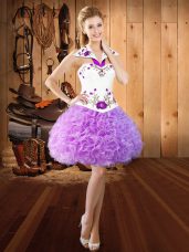 Lilac Halter Top Lace Up Embroidery Prom Dress Sleeveless