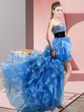 Baby Blue A-line Sweetheart Sleeveless Organza High Low Lace Up Beading and Ruffles Prom Dress