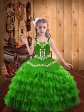 Sleeveless Floor Length Embroidery and Ruffled Layers Lace Up Custom Made