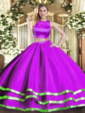 Superior Purple High-neck Neckline Ruching Sweet 16 Dress Sleeveless Criss Cross