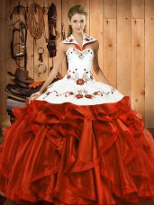 Admirable Satin and Organza Sleeveless Floor Length Sweet 16 Dress and Embroidery and Ruffles