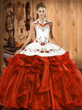 Admirable Satin and Organza Sleeveless Floor Length Sweet 16 Dress and Embroidery and Ruffles