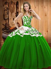 Sleeveless Floor Length Appliques and Embroidery Lace Up Sweet 16 Quinceanera Dress with Green