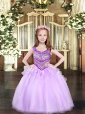 Scoop Sleeveless Lace Up Little Girls Pageant Dress Lilac Organza