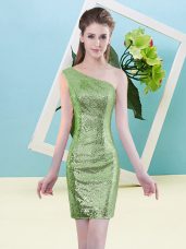 Delicate Column/Sheath Prom Party Dress One Shoulder Sequined Sleeveless Mini Length Zipper