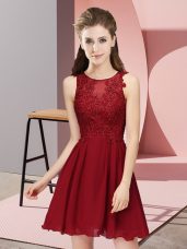 Luxurious Mini Length Wine Red Bridesmaids Dress Scoop Sleeveless Zipper