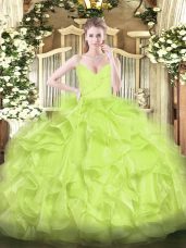 Sexy Floor Length Yellow Green Vestidos de Quinceanera Spaghetti Straps Sleeveless Zipper