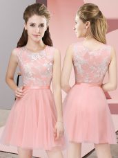 Mini Length A-line Sleeveless Baby Pink Quinceanera Dama Dress Side Zipper