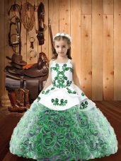 Straps Sleeveless Fabric With Rolling Flowers Pageant Dress Embroidery and Ruffles Lace Up