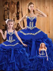 Floor Length Royal Blue 15th Birthday Dress Sweetheart Sleeveless Lace Up