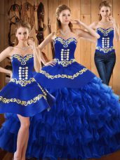 Latest Sleeveless Embroidery and Ruffled Layers Lace Up Quinceanera Dress