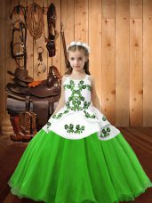 Organza Straps Sleeveless Lace Up Embroidery Girls Pageant Dresses in