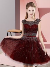 Burgundy Prom Dress Prom and Party with Beading Scoop Sleeveless Backless