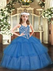 Sleeveless Beading and Ruffled Layers Lace Up Kids Formal Wear