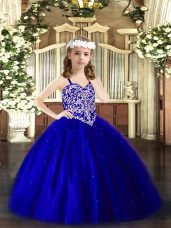 Customized Royal Blue Lace Up Juniors Party Dress Beading Sleeveless Floor Length