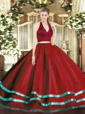 Luxury Wine Red Zipper Quinceanera Gown Ruffled Layers Sleeveless Floor Length