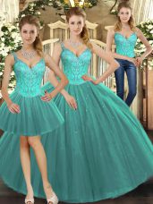 Excellent Sleeveless Lace Up Floor Length Beading Quinceanera Dress