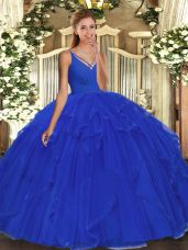 On Sale Tulle Sleeveless Floor Length Sweet 16 Dresses and Beading and Ruffles