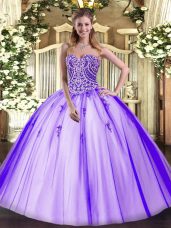 Custom Made Ball Gowns Sweet 16 Dress Lavender Sweetheart Tulle Sleeveless Floor Length Lace Up