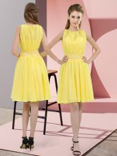 Latest Yellow Quinceanera Court of Honor Dress Prom and Party and Wedding Party with Sequins Scoop Sleeveless Zipper