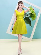 Yellow Sleeveless Ruching Mini Length Court Dresses for Sweet 16