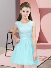 Shining Sleeveless Mini Length Lace Side Zipper Wedding Party Dress with Aqua Blue