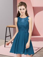 Glittering Teal Scoop Neckline Appliques Vestidos de Damas Sleeveless Zipper