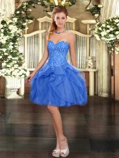 Charming Beading and Ruffles Prom Evening Gown Blue Lace Up Sleeveless Mini Length