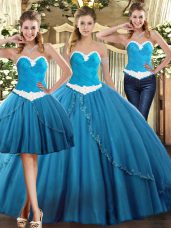 Teal Sweetheart Neckline Beading Sweet 16 Dresses Sleeveless Lace Up