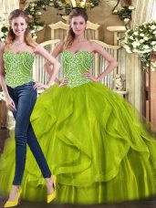 Popular Organza Sleeveless Floor Length Ball Gown Prom Dress and Beading and Ruffles