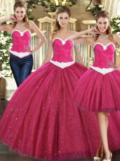Wonderful Ball Gowns Quinceanera Gown Fuchsia Sweetheart Tulle Sleeveless Floor Length Lace Up