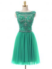 Turquoise Zipper Bateau Beading Prom Dress Tulle Sleeveless
