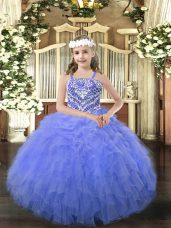 Most Popular Ball Gowns Party Dress Wholesale Blue Straps Organza Sleeveless Floor Length Lace Up