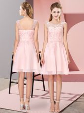 Baby Pink Scoop Zipper Appliques Bridesmaid Dress Sleeveless