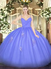 Fantastic Blue Sleeveless Floor Length Appliques Zipper Sweet 16 Dresses