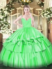 Charming Spaghetti Straps Sleeveless Zipper Sweet 16 Dresses Green Taffeta