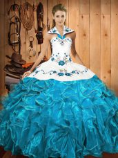 Floor Length Ball Gowns Sleeveless Baby Blue Quinceanera Dress Lace Up
