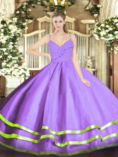 Lavender Zipper Spaghetti Straps Ruffled Layers 15 Quinceanera Dress Organza Sleeveless