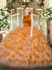 Floor Length Ball Gowns Sleeveless Orange Red Ball Gown Prom Dress Clasp Handle