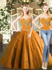 Suitable Orange Red Lace Up Sweetheart Beading Ball Gown Prom Dress Tulle Sleeveless