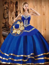 Ball Gowns Quince Ball Gowns Blue Sweetheart Satin and Tulle Sleeveless Floor Length Lace Up