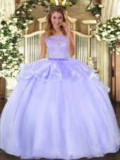 Floor Length Lavender 15th Birthday Dress Scoop Sleeveless Clasp Handle