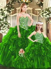 Green Sleeveless Organza Lace Up 15 Quinceanera Dress for Military Ball and Sweet 16 and Quinceanera