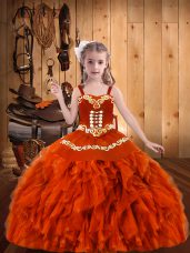 Embroidery and Ruffles Party Dress Wholesale Orange Red Lace Up Sleeveless Floor Length