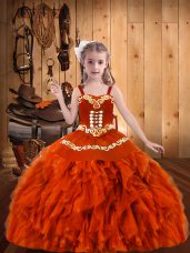 Embroidery and Ruffles Party Dress Wholesale Orange Red Lace Up Sleeveless Floor Length