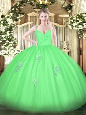 Free and Easy Green Zipper Quinceanera Gowns Appliques Sleeveless Floor Length