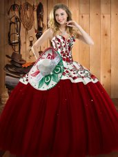 Sweetheart Sleeveless Lace Up 15 Quinceanera Dress Wine Red Satin and Tulle